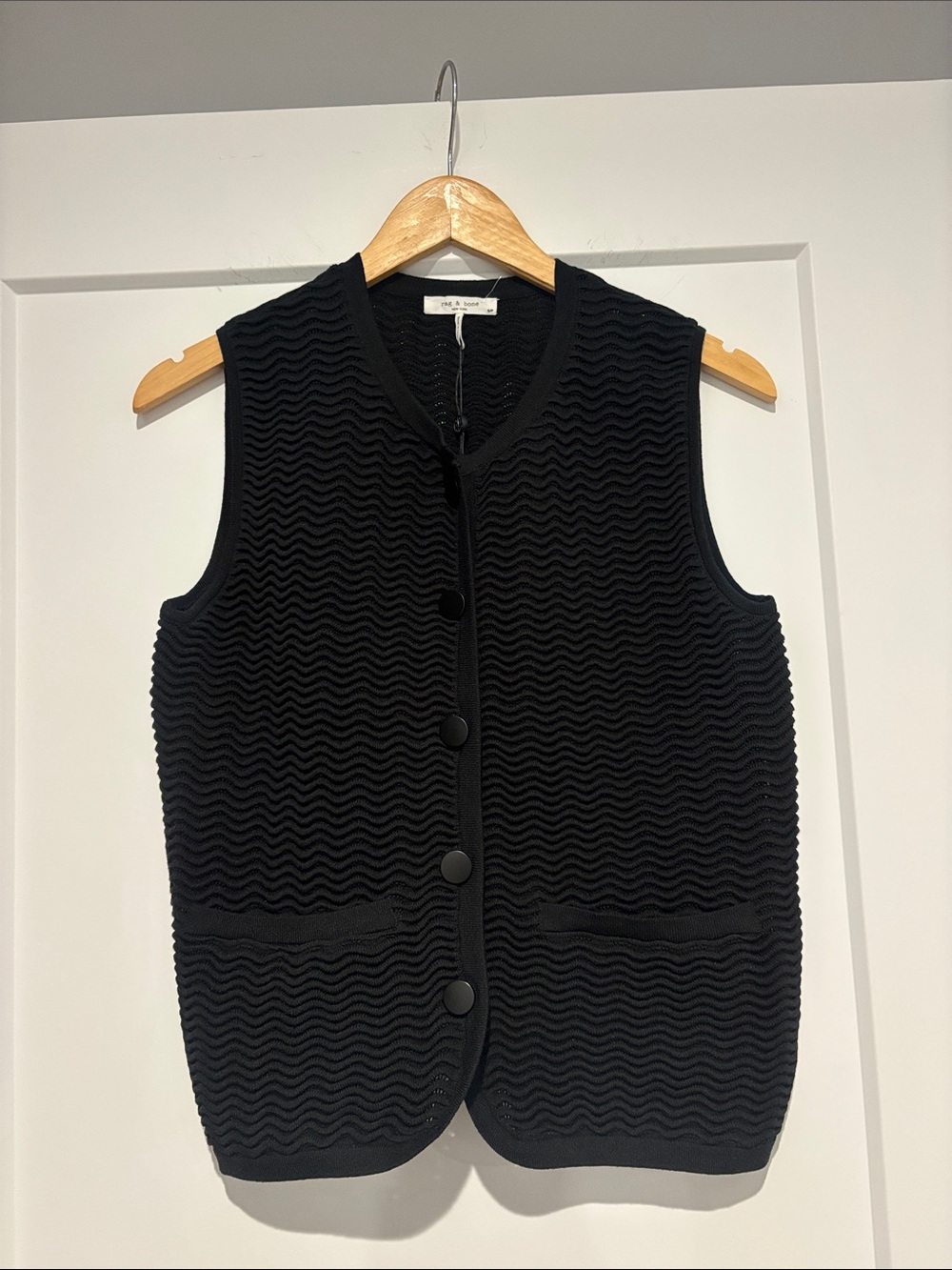rag & bone Black Wavy Knit Button Vest
